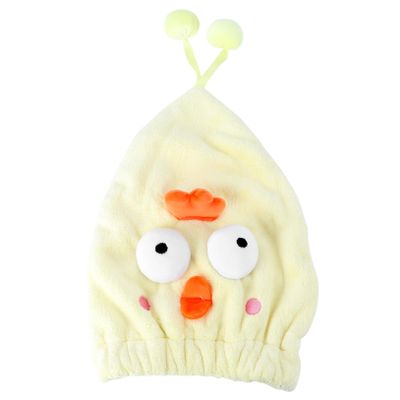 Beatifufu 1pc Cute Cartoon Coral Fleece Quick Dry Hair-Drying Cap for Women Soft Absorbent Comfortable Bath Hat Yellow for Hair Types
