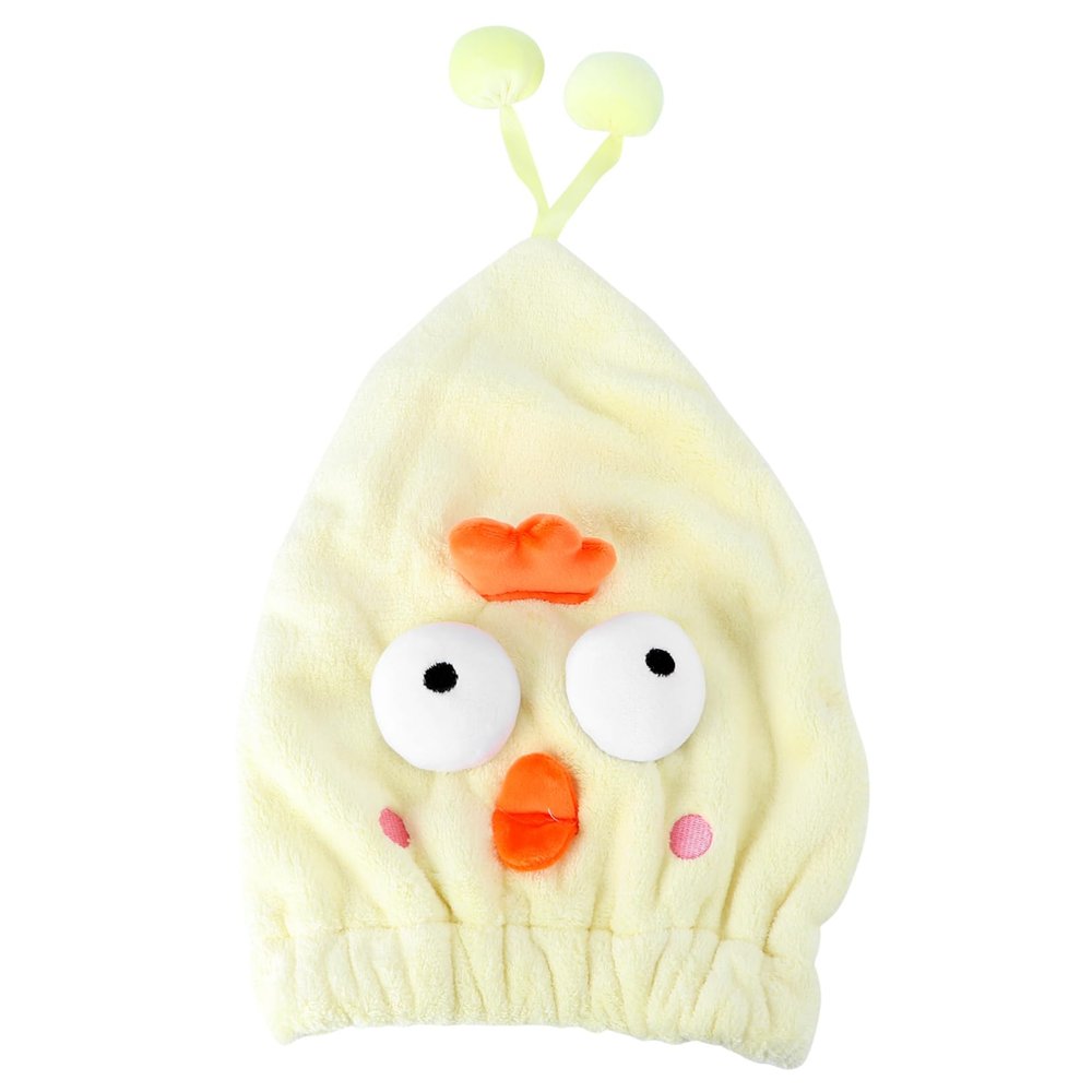 Beatifufu 1pc Cute Cartoon Coral Fleece Quick Dry Hair-Drying Cap for Women Soft Absorbent Comfortable Bath Hat Yellow for Hair Types