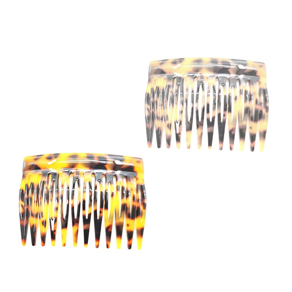 Angoily 2pcs Retro French Hair Combs Teeth Acetate Clips for Women and Girls Leopard Print Side Combs for Bangs and Updos Hair Accessories for Formal and Casual Styles