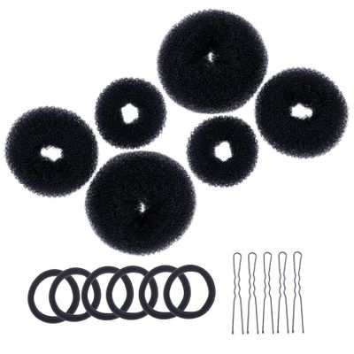 Angoily 3sets Hair Bun Maker Kit Donut Shaper U-shaped Hairpins Elastic Bands for Diy Hairstyles for Thick Thin Hair