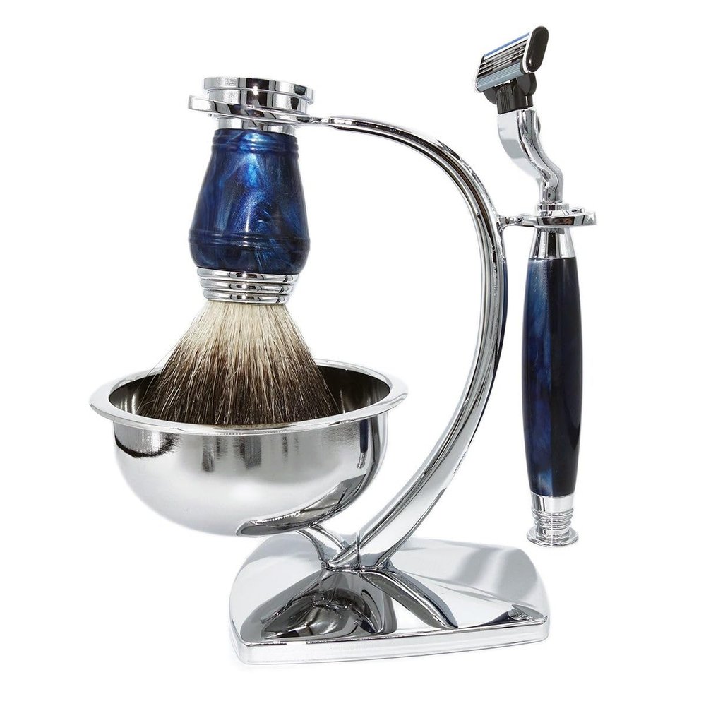 Magyfosia Professional Classic 3 Blade Safetry Razor Shaving Kit for Men with 3-Layer Triple Blade,Shaving Clean Brush Stand,Mug Bowl Set,Barbershop Smooth Shaver Set