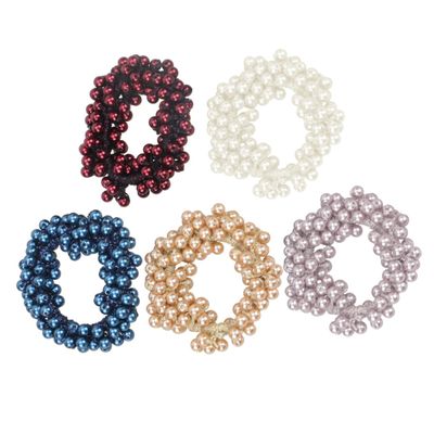 NOLITOY 5pcs Pearl Elastic Hair Tie Crystal Balls Handmade Cloth Beaded Ponytail Holders for Women and Girls Mixed Colors