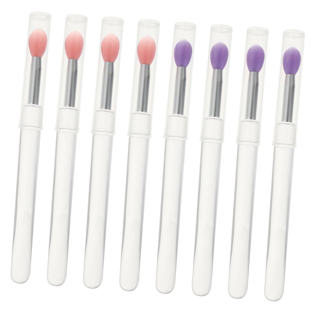 Angoily 8pcs Silicone Lip and Eyeshadow Applicators with Covers Transparent Handles for Easy Makeup Application Convenient Travel for Professional and Personal Use