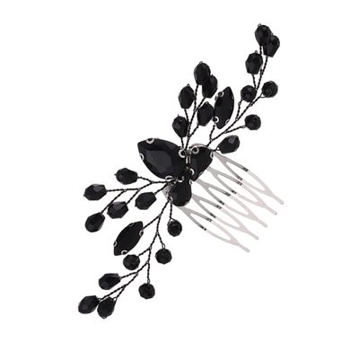 minkissy Black Crystal Hair Comb for Brides Rhinestone Side Hair Accessories for Weddings Halloween and Special Occasions Elegant Headdress for Women and Girls