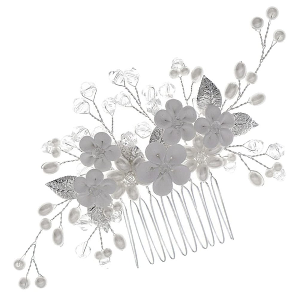 Beatifufu Flower Elements Decorative Hair Comb Pearls and Rhinestones Elegant Side Comb for Weddings Parties and Daily Wear Lightweight Hair Accessory for Women and Girls