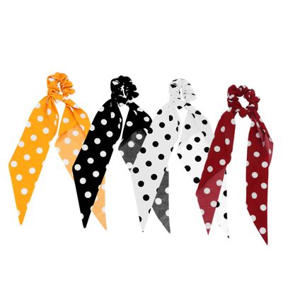 Beatifufu 4pcs Elastic Dot Printed Scrunchies for Women Simple Ponytail Holders with Long Hair Bow Design Random Color Hair Bands for Daily Wear and Special Occasions