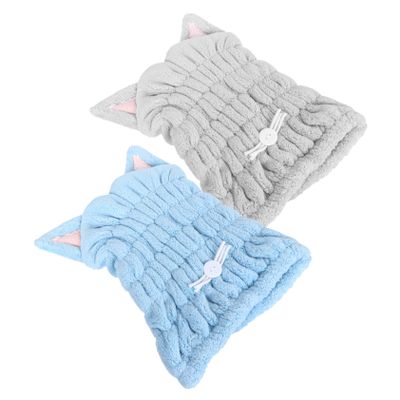 Beatifufu 2pcs Cat Ear Microfiber Hair Drying Cap Quick Drying Towel for Hair Soft Absorbent Bath Tool Button Design Cute Shower Cap for Effortless