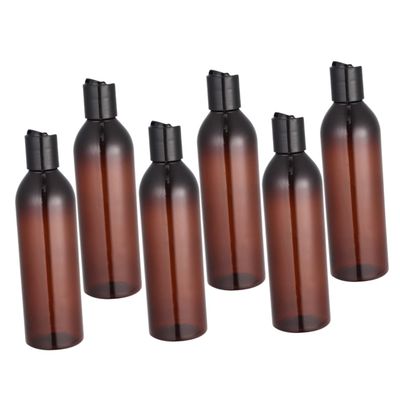 DOITOOL 6pcs Refillable Portable Travel Bottles for Shampoo and Lotion Eco-friendly Containers with Press Type Lid Brown Bottle and Black Cap for Outdoor Use