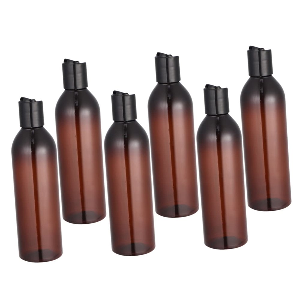 DOITOOL 6pcs Refillable Portable Travel Bottles for Shampoo and Lotion Eco-friendly Containers with Press Type Lid Brown Bottle and Black Cap for Outdoor Use