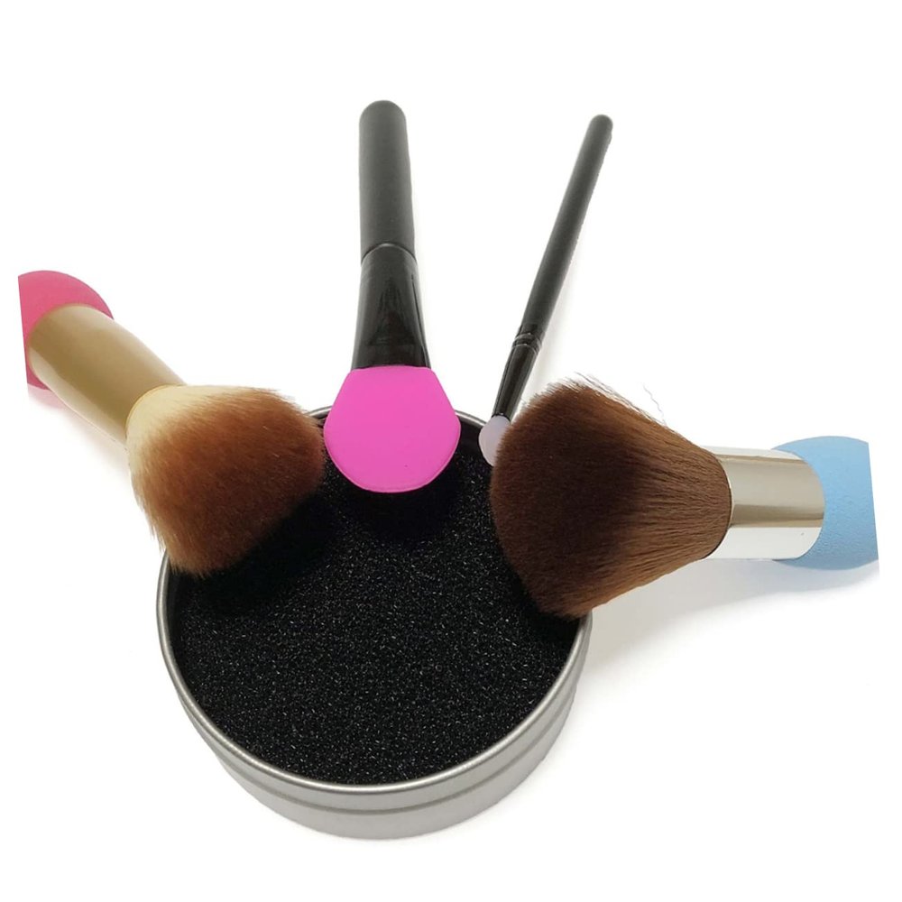 NOLITOY 1Set Makeup Brush Cleaning Sponge Set with Quick-dry Single-layer Cleaning Box and Replacement Cotton Cores for Efficient Powder and Shadow Color Removal