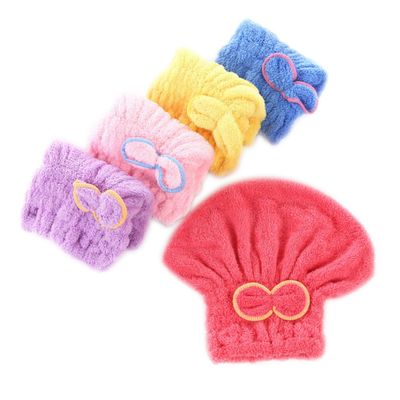 Angoily 5pcs Coral Fleece Hair Drying Cap Set Double-Sided Quick Dry Turban Bowknot Ultra Absorbent for Bathing Make-up and Daily Use Yellow Pink Red