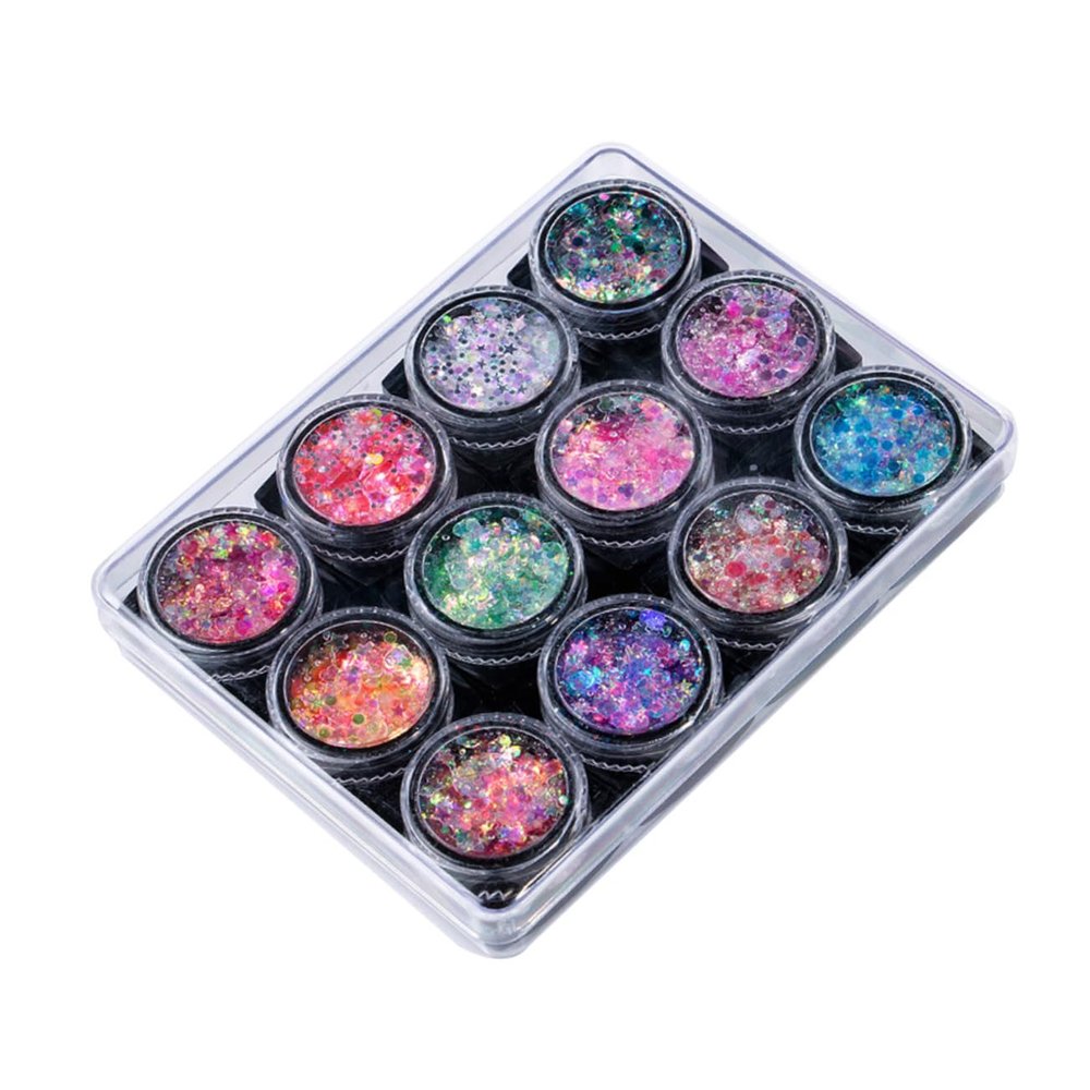 Angoily Facial Body Decor Sequin Gels 12 Vibrant Colors Silky Shiny Ingredients for Makeup and Nail Art Wear