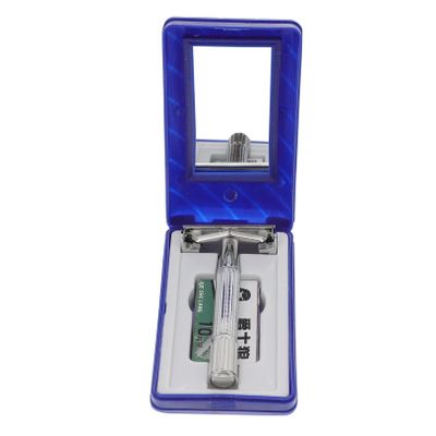 Angoily Manual Vintage Shaver Set with Long Handle Replacement Blades and Cleaning Brush Men Grooming and Classic Shaving Experience
