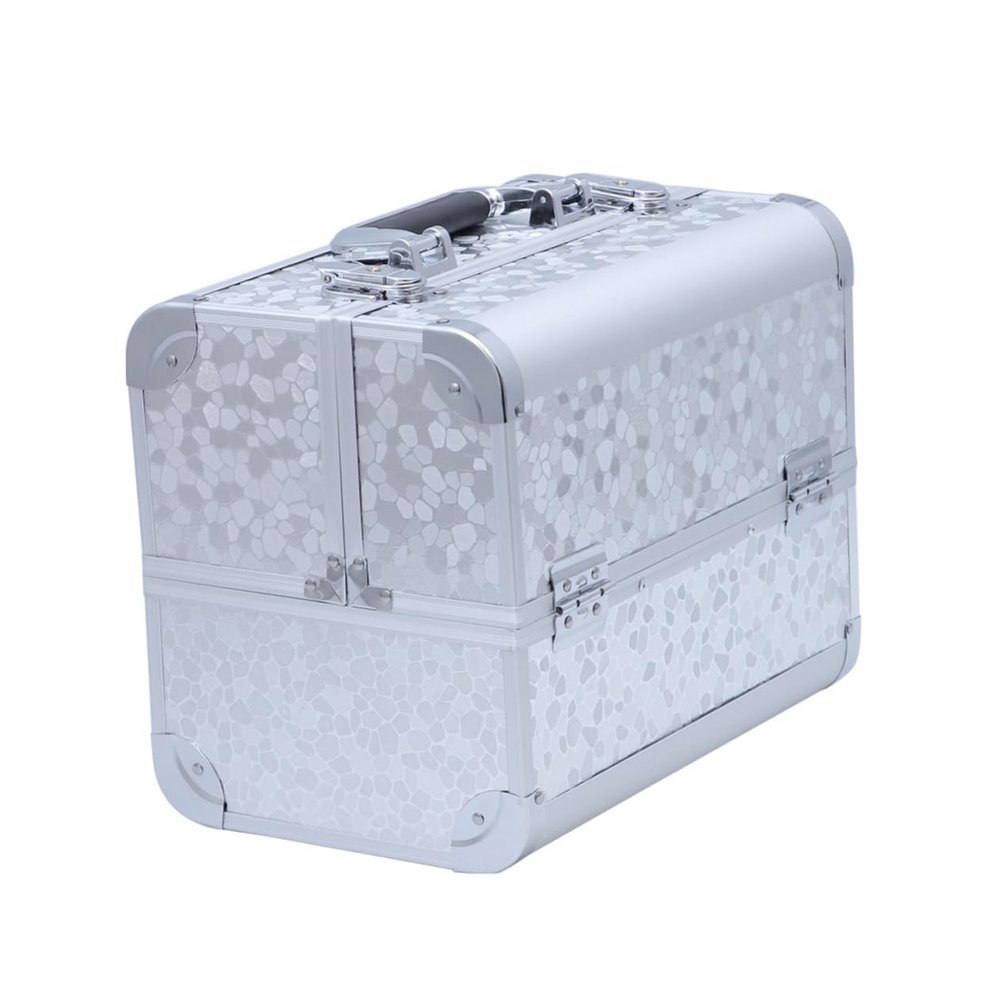 DOITOOL Travel Makeup Storage Box Aluminum Alloy Make up Organizer Professional Cosmetic Organizer Jewelry Box Large Storage Space for Women, Silver, medium