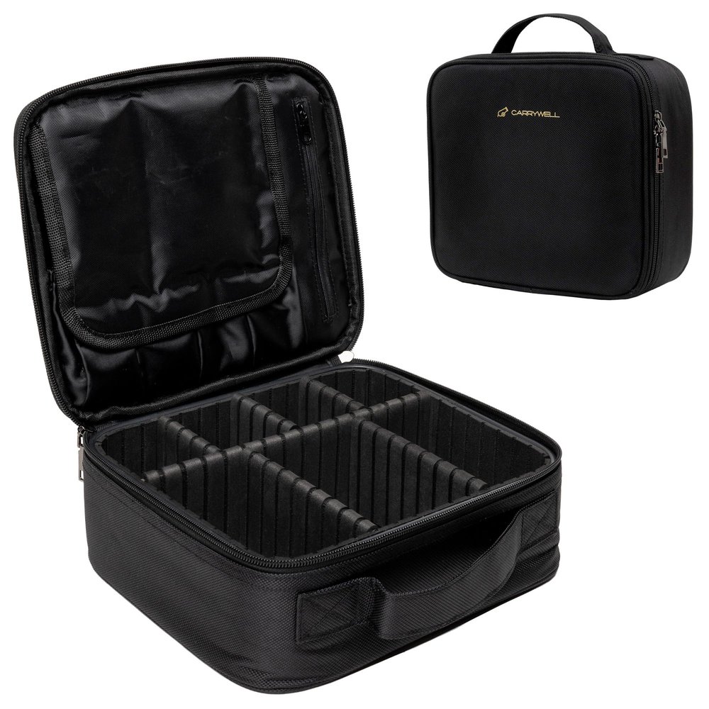 Carrywell Makeup Bag Travel Case 2-Pack, Not-Made In China, Train Case for Cosmetics, Portable Beauty Organizer, Cosmetic Storage Bag With Adjustable Dividers For Make Up and Brushes