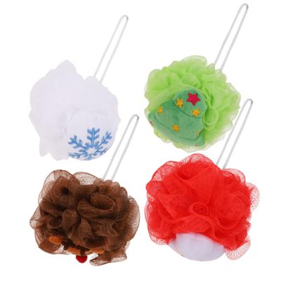 Angoily 4pcs Christmas Bath Creative Santa Claus Body Scrubber for Exfoliating Deep Cleansing Soft Mesh Bath Loofah Santa Snowflake Tree Reindeer