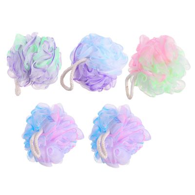 Angoily 5pcs Bath Ball Shower Sponge Pouf Mesh Body Scrubber for Women Men Beauty Sponge Portable Lightweight