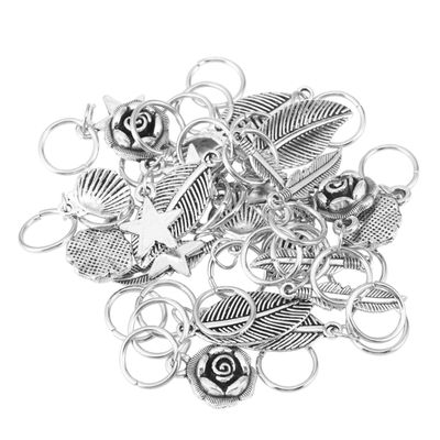 35pcs Metal Hair Braid Rings with Leaves Star Pendants Silver