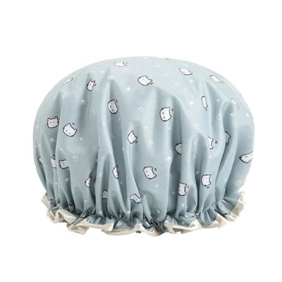 Angoily 2pcs Double-layer Women Shower Cap Washable Reusable for Bathing Cat Print