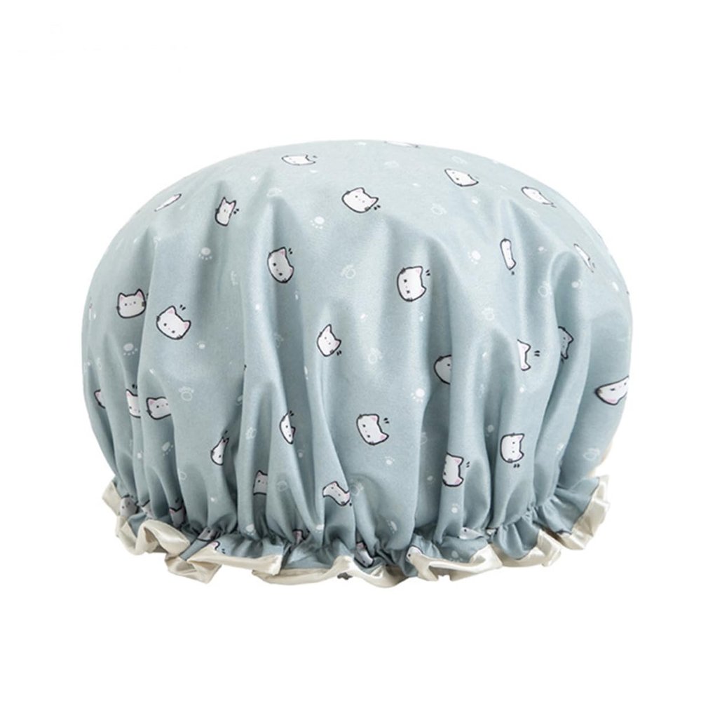 Angoily 2pcs Double-layer Women Shower Cap Washable Reusable for Bathing Cat Print