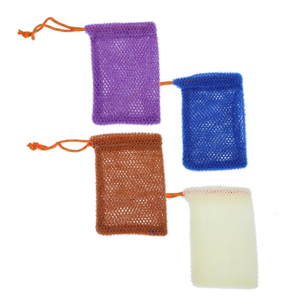 Angoily 4pcs Soap Foaming Holder Pouches Practical Exfoliating Bath Bag for Skin Care Quick-dry Design Comfortable Use Multi-color Purple Blue Beige