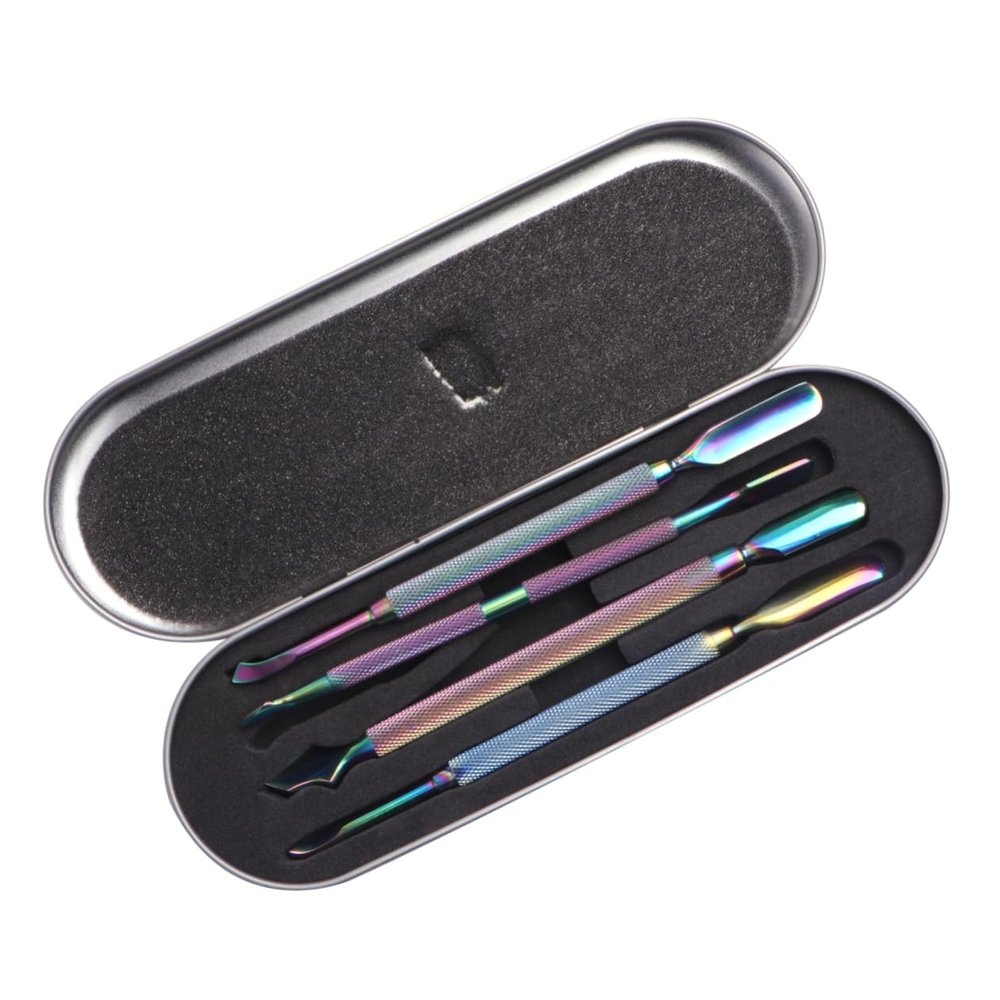 NOLITOY 4pcs Cuticle Pusher and Dead Skin Remover Set Durable Manicure Tools for Nail Care and Grooming for Home and Salon Use Colorful Design