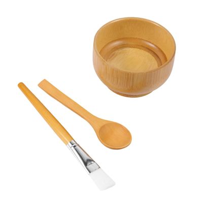 Angoily 3pcs Bamboo Mixing Bowl Set for Facial Skin -friendly Cosmetic Tool with Mixing Spoon and Brush Diy Face Mask Applicator for Home Use