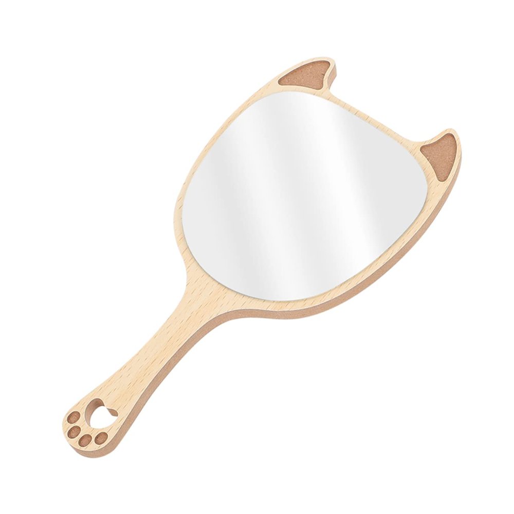 NOLITOY Handheld Makeup Mirror Wooden Handle Cute Animal Design for Travel and Daily Use for Girls and Ladies Reflection for Makeup and Grooming