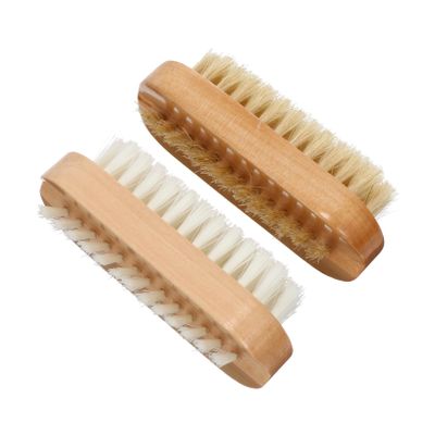 NOLITOY 2pcs Double-sided Wooden Nail Brush Comfortable Bristle Manicure Tool for Home Salon Travel Natural Bristle Fingernail Cleaning Brush Random