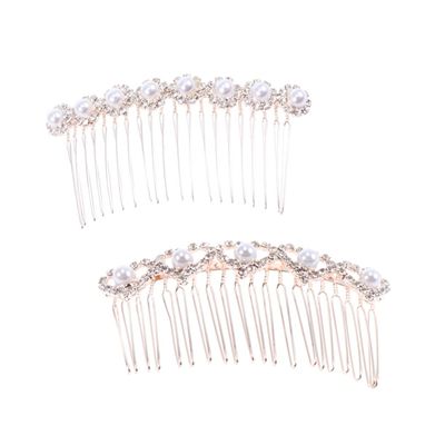 NOLITOY 2pcs Bridal Hair Comb Rhinestone Inlay Alloy Pearl Headdress Accessories for Weddings Special Occasions and Parties