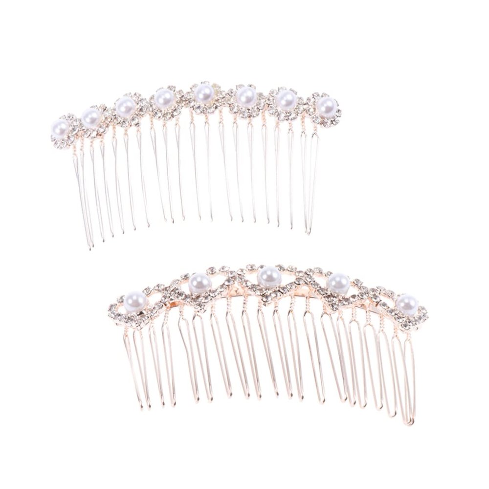 NOLITOY 2pcs Bridal Hair Comb Rhinestone Inlay Alloy Pearl Headdress Accessories for Weddings Special Occasions and Parties