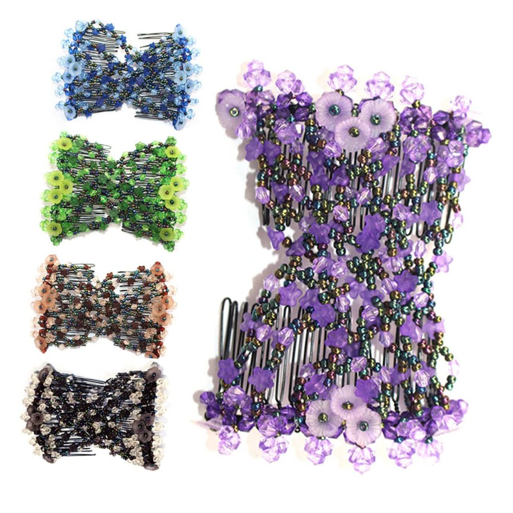NOLITOY 5pcs Beaded Hair Combs Elastic Double Hair Clips for Easy Styling and Decoration Random Styles for Types for Women and Girls