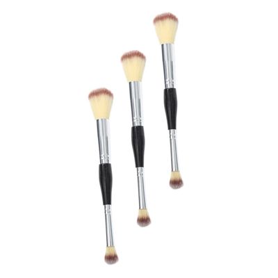 minkissy 3pcs Double-ended Makeup Brush Blush Contour Powder Brush Synthetic Fiber Travel