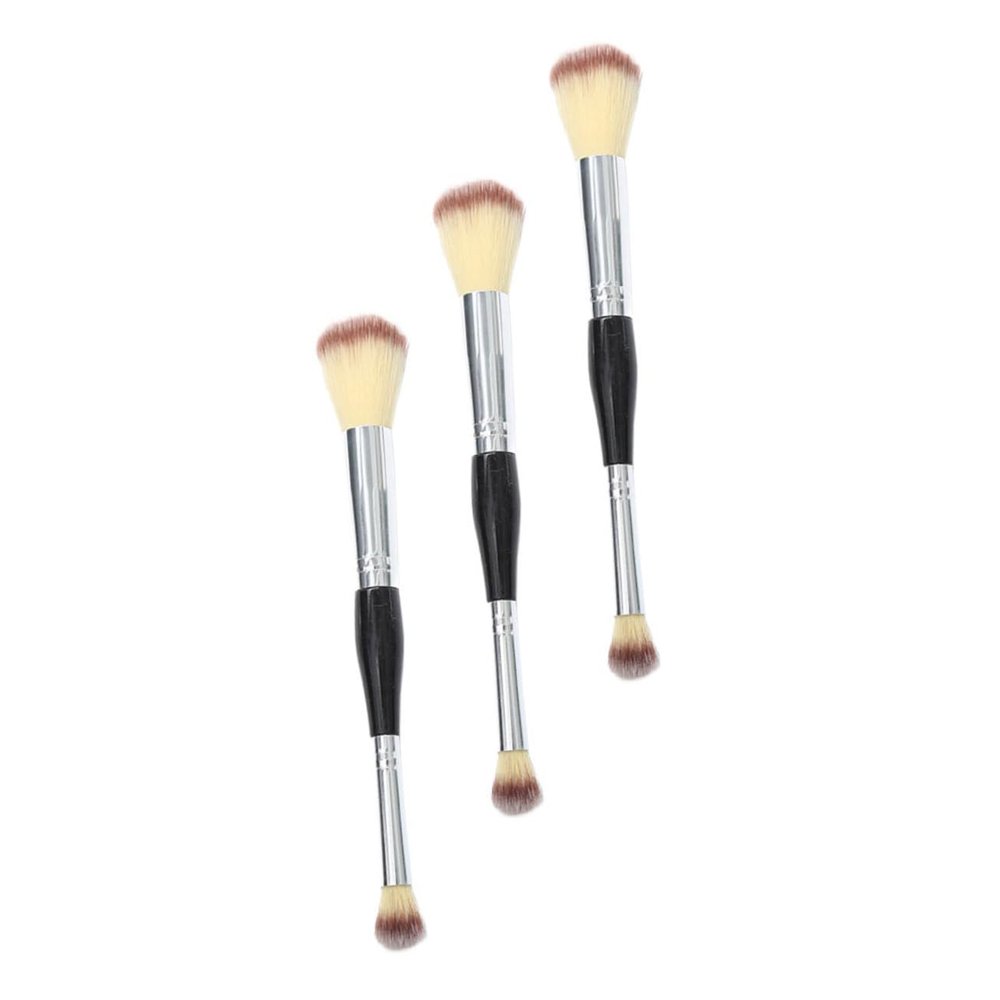 minkissy 3pcs Double-ended Makeup Brush Blush Contour Powder Brush Synthetic Fiber Travel