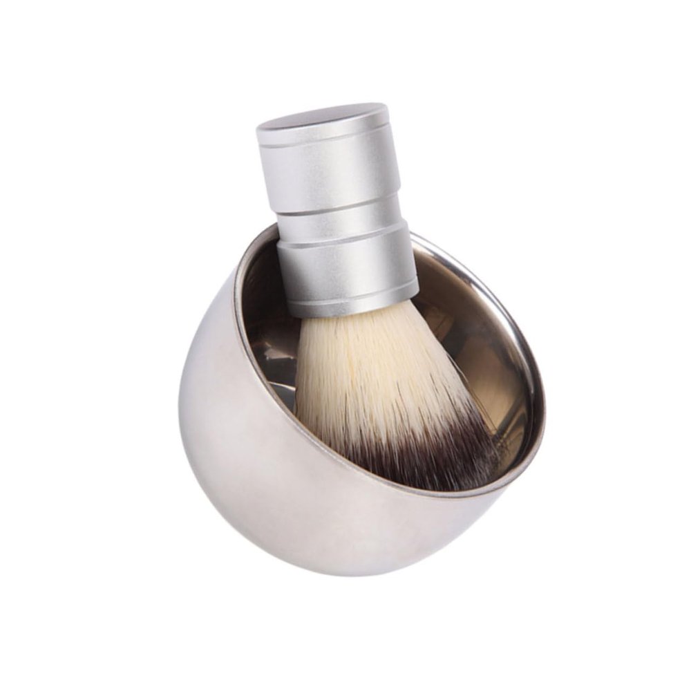 Angoily Professional Stainless Steel Beard Brush Set Shaving Bowl for Home Use Non-slip Handle for Both Salon and Personal Grooming