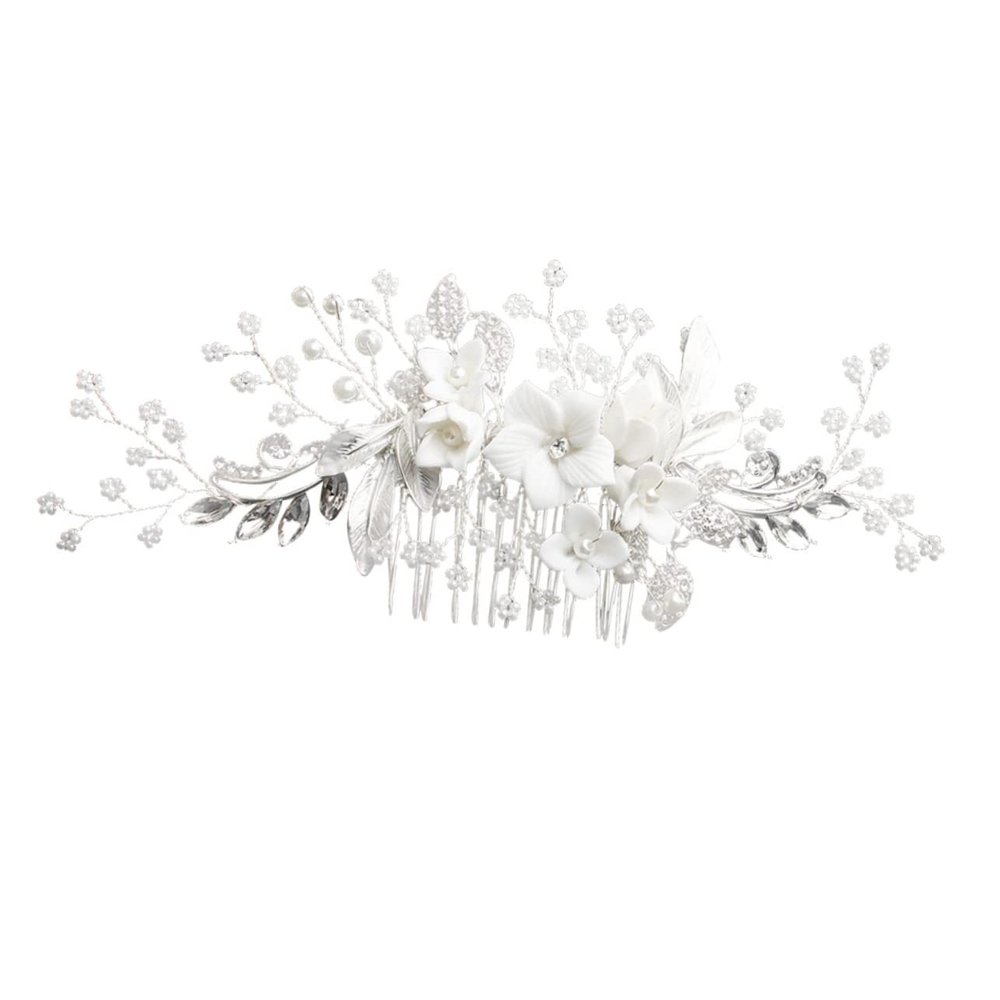 Angoily Handmade Ceramic Flower Comb Floral Headpiece for Women Hairpin for Wedding