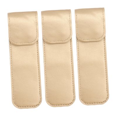 Angoily 3pcs Pu Case Compact Sleeve Grafting Steel Tweezer Eyelash Stainless Leather Protective Cover, Golden, 14.5x4.3cm