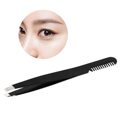 Beatifufu Eyebrow Tweezer with Brush Comb Stainless Steel Eyebrow Clip for Easy Hair Removal Lightweight Portable Design for Professional and Personal Use Black