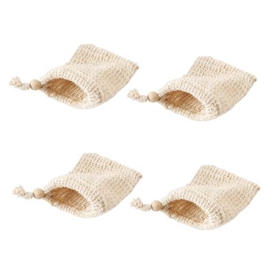 Angoily 4pcs Cotton Linen Soap Net Bags for Foaming Storage Drawstring Hanging Pouches for Bar Soap Comfortable Texture
