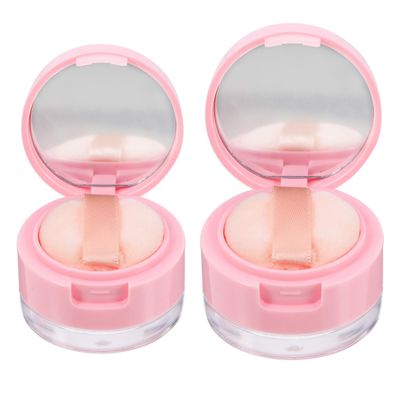 minkissy 2Pcs Mini Loose Powder Box with Mirror - Travel Cosmetic Case with Dual Puff (3g & 5g) for Body and Face Powder, Pink