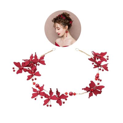 Angoily Elegant Red Headband Bridal Beads Hair Band for Wedding Evening Party Photoshoot
