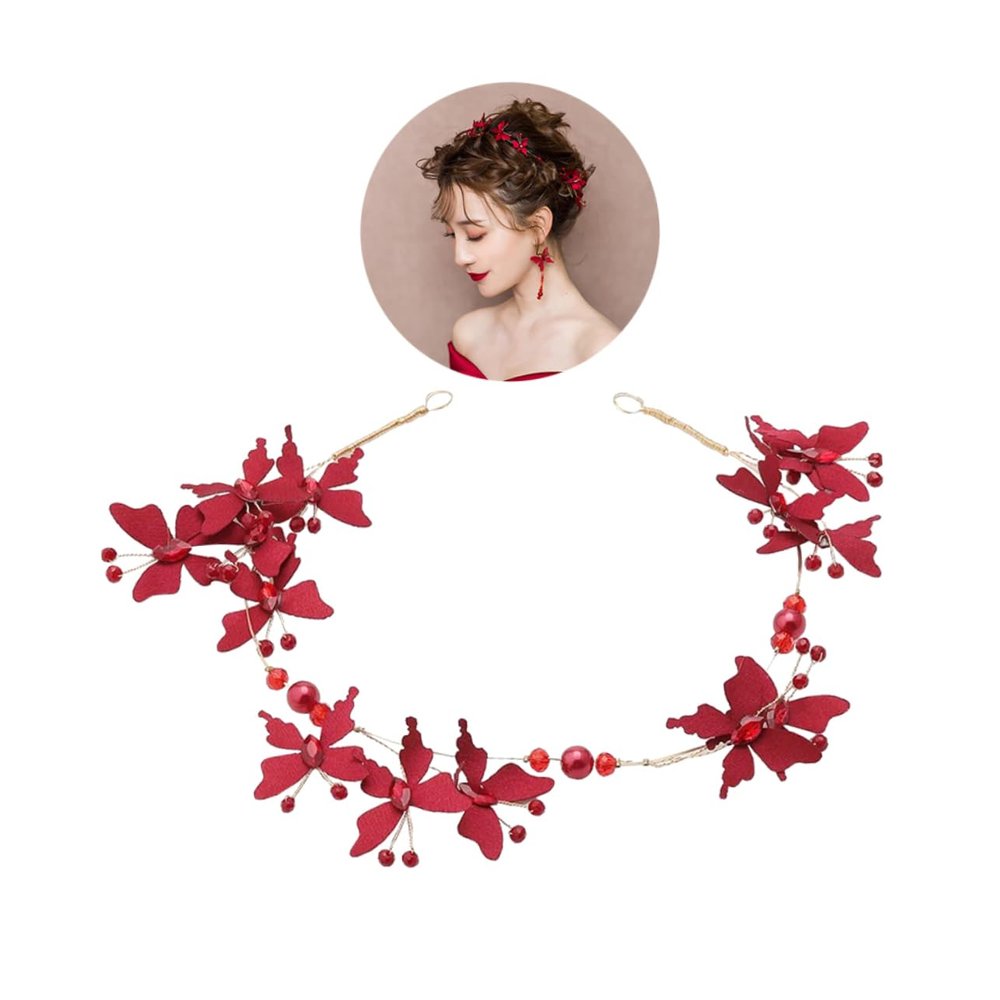 Angoily Elegant Red Headband Bridal Beads Hair Band for Wedding Evening Party Photoshoot