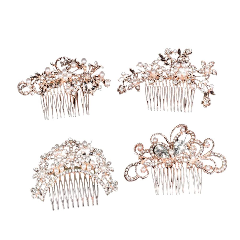Angoily 4pcs Rhinestone Hair Comb Headband Pearl Clips Bridal Hair Accessories for Wedding Banquet