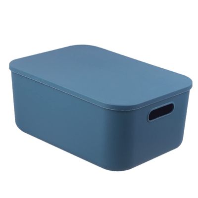 MERRYHAPY Large Plastic Cosmetic Box Cover Bathroom Vanity Organizer for Makeup and Sundries Stackable Storage for Home and Office Blue