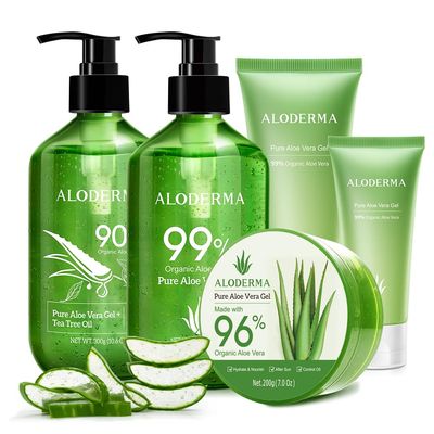 All Purpose Aloe Vera Gel Set - 6 Pieces - 300g Aloe Vera Gel, 300g Aloe Gel + Tea Tree Oil, 200g Aloe Gel, 2pcs x 114g Gel & 45g Gel