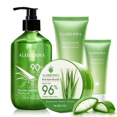 All Purpose Aloe Vera Gels Set - 5 Pieces - 300g Aloe Vera Gel + Tea Tree Oil, 2pcs x 200g Aloe Gel, 114g Aloe Gel & 45g Aloe Vera Gel