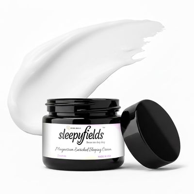 SLEEPY FIELDS Unscented Magnesium-Enhanced Sleep Cream - Nighttime Moisturizing Cream for Pain Calm, Leg Cramps, Sleep & Muscle Soreness - Fast Absorbing, Non-Greasy, Made in USA - 2 oz