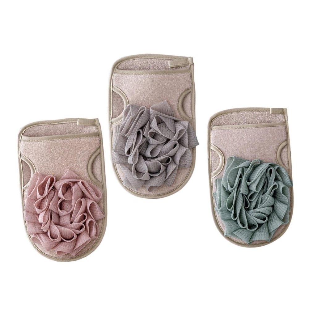 Angoily 3pcs Double-sided Exfoliating Bath Gloves Gentle Dead Skin Removal Mitts for Smooth Skin for Daily Use Shower Bath Pink