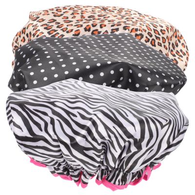 Beatifufu 3Pcs Double Layer PEVA Waterproof Shower Caps for Women Comfortable Hair Washing Hats Reusable Daily Use Sleep Caps for Girls