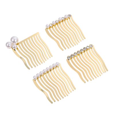 Beatifufu 4pcs Lightweight Hair Side Comb Set with Pearls and Rhinestones Versatile Hair Decor for Daily Use Comfortable Grip for Women and Girls